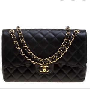 CHANEL jumbo double flap caviar bag black